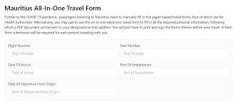 All in one travel form for mauritius